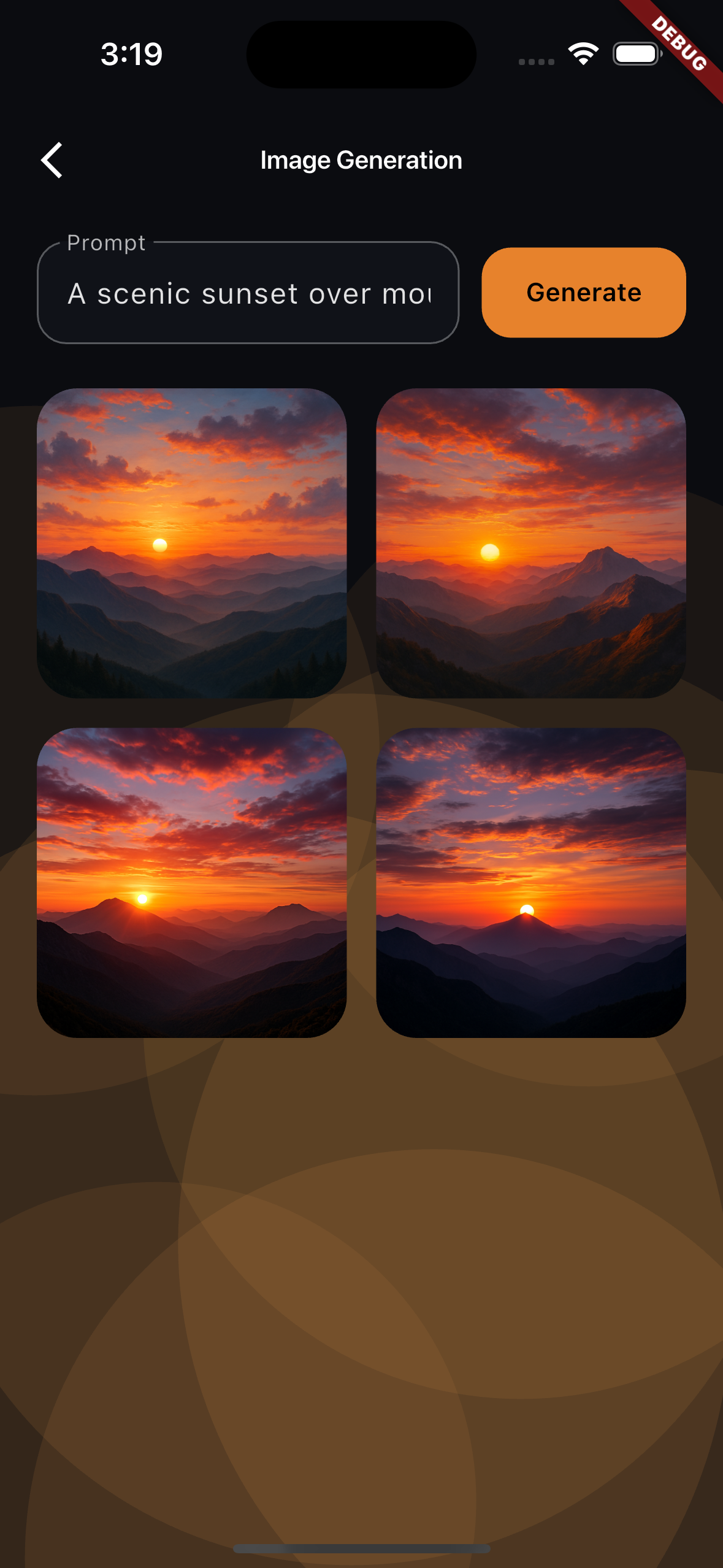 AI image generation feature demo in The Flutter Kit