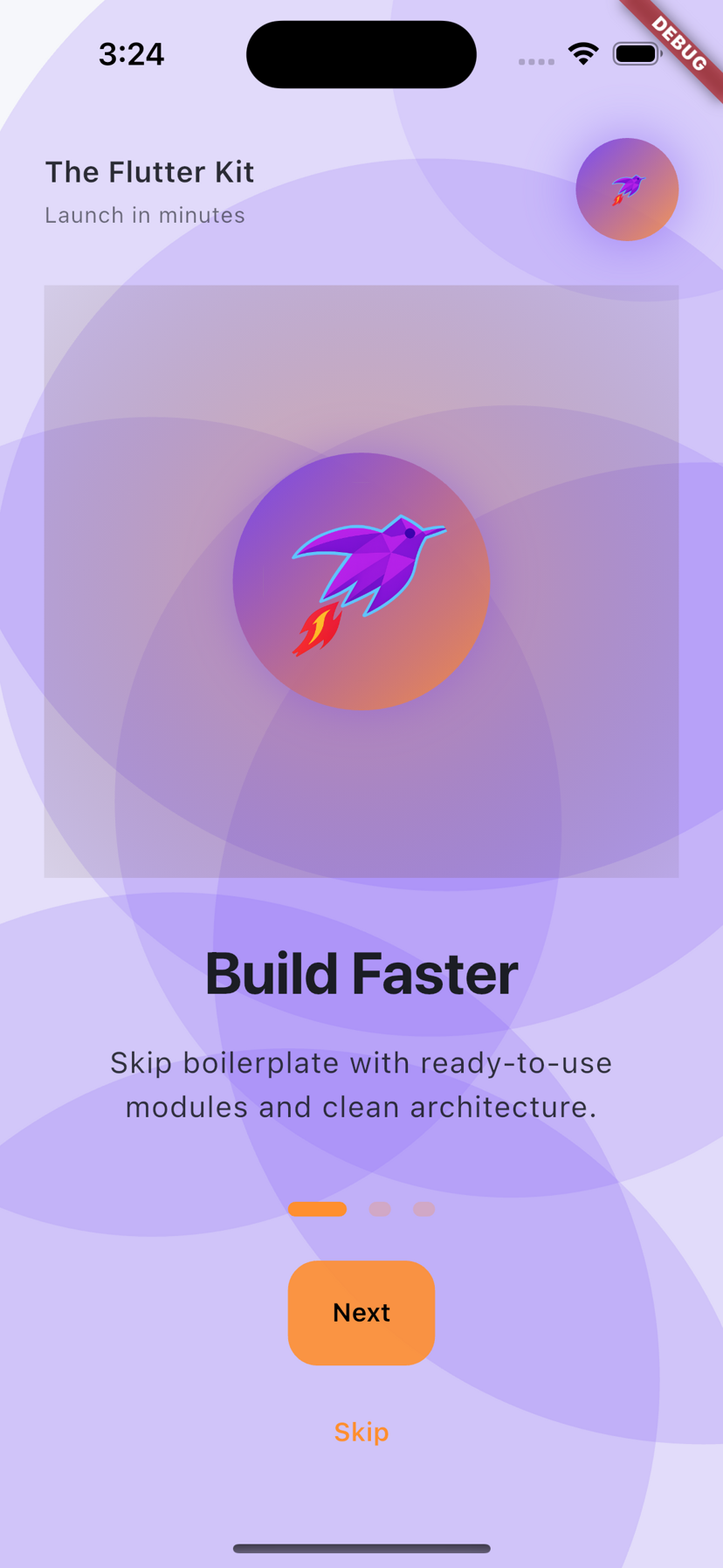 Flutter onboarding flow with feature highlights